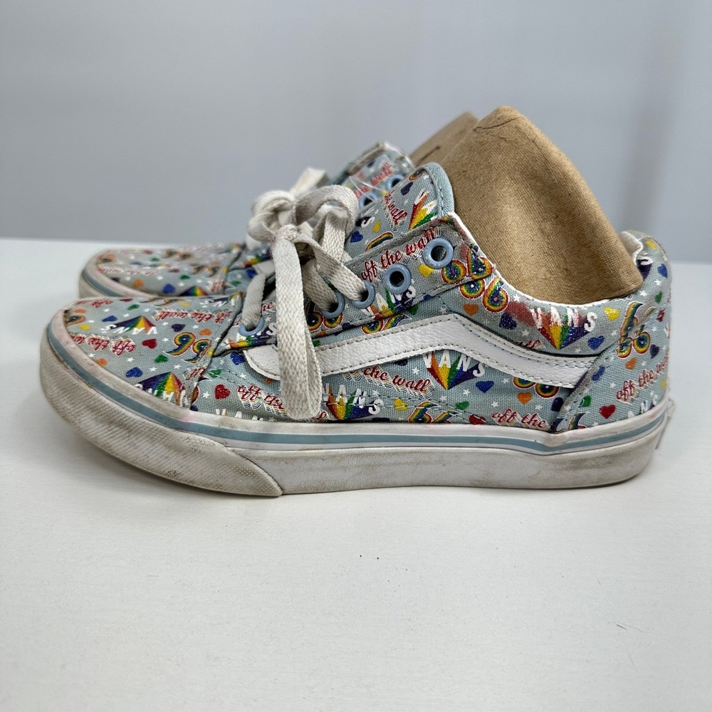 Vans Kids Rainbow Old Skool Low Top Lace Up Sneakers 2.5 Light Blue/Grey